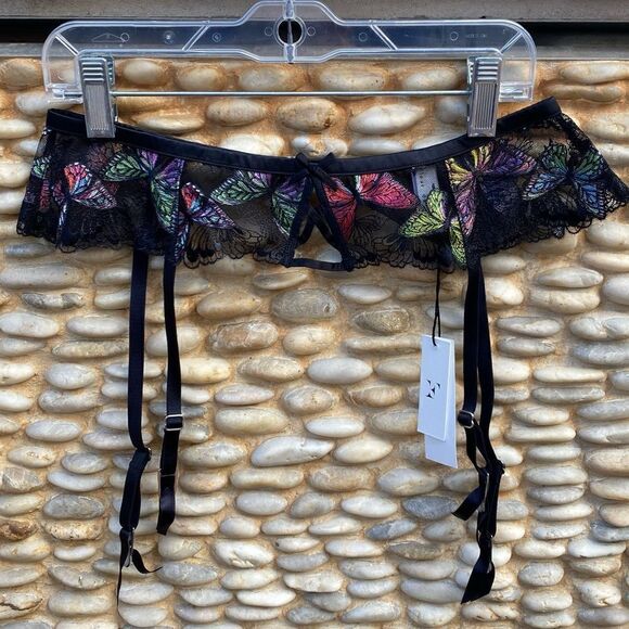Fleur du Mal Black Butterfly Garter Belt. Size Small (2). New with Tag (NWT)! - Picture 7 of 16